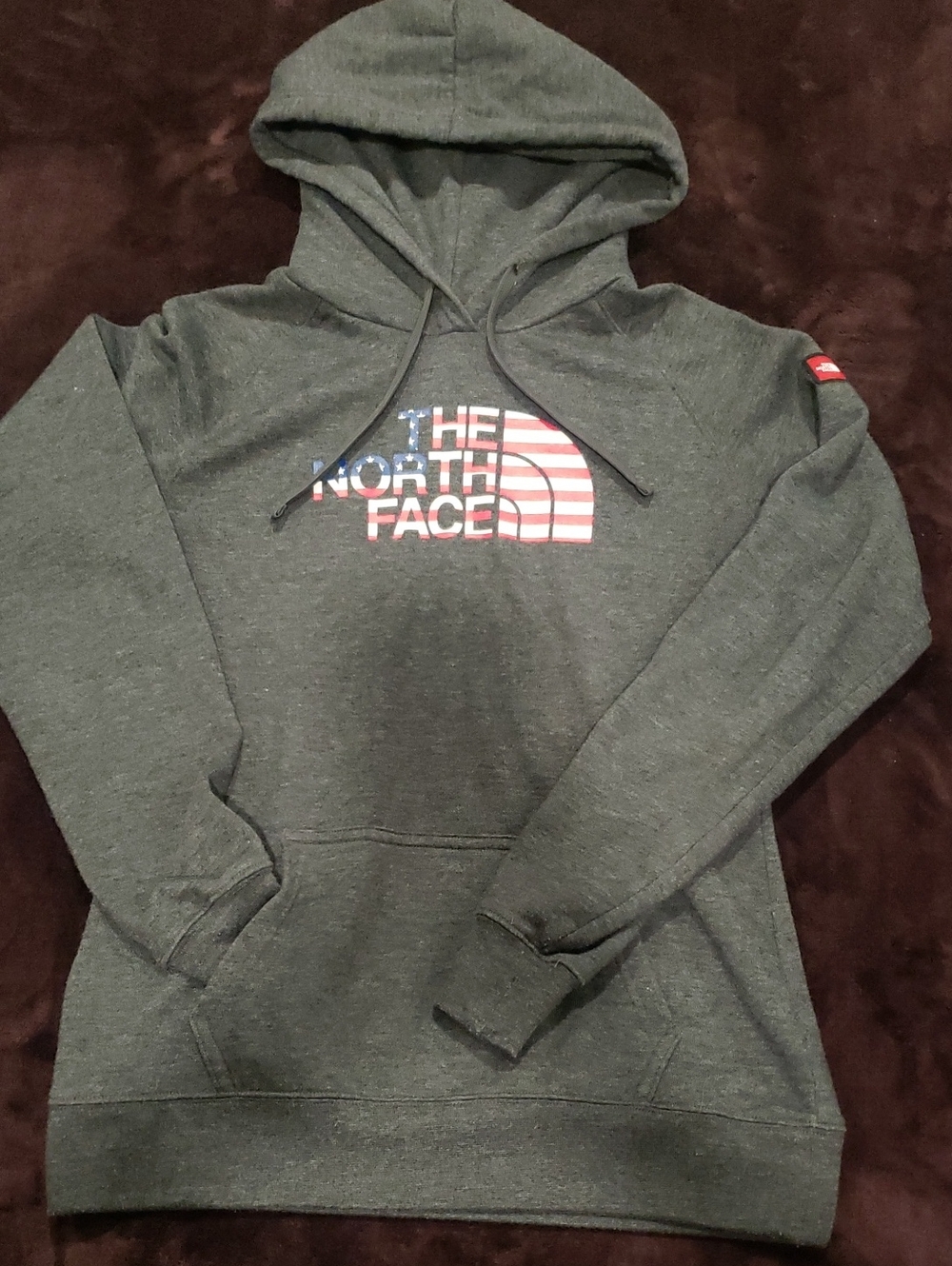 The North Face Dark Gray Hoodie with American Flag Logo